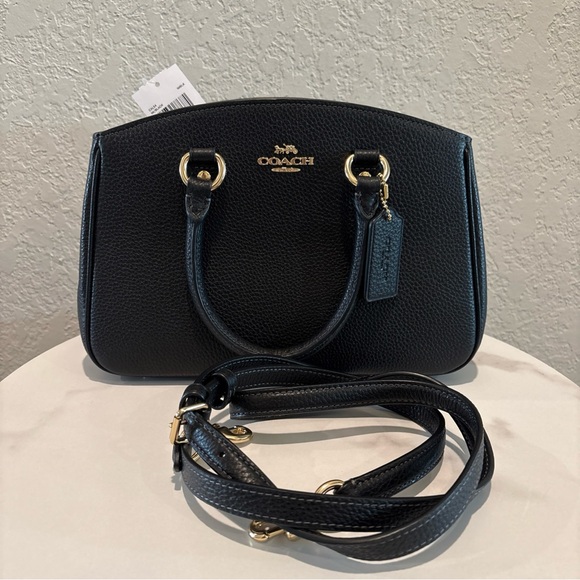 NWT Coach Savannah Black Leather Satchel with Gold Accents - Picture 2 of 10